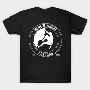 Here's Where I Belong, Rock Climbing, Mountaineers Logo T-Shirt